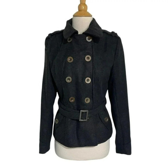 Outer Edge M charcoal gray wool blend belted pea coat - Picture 7 of 11